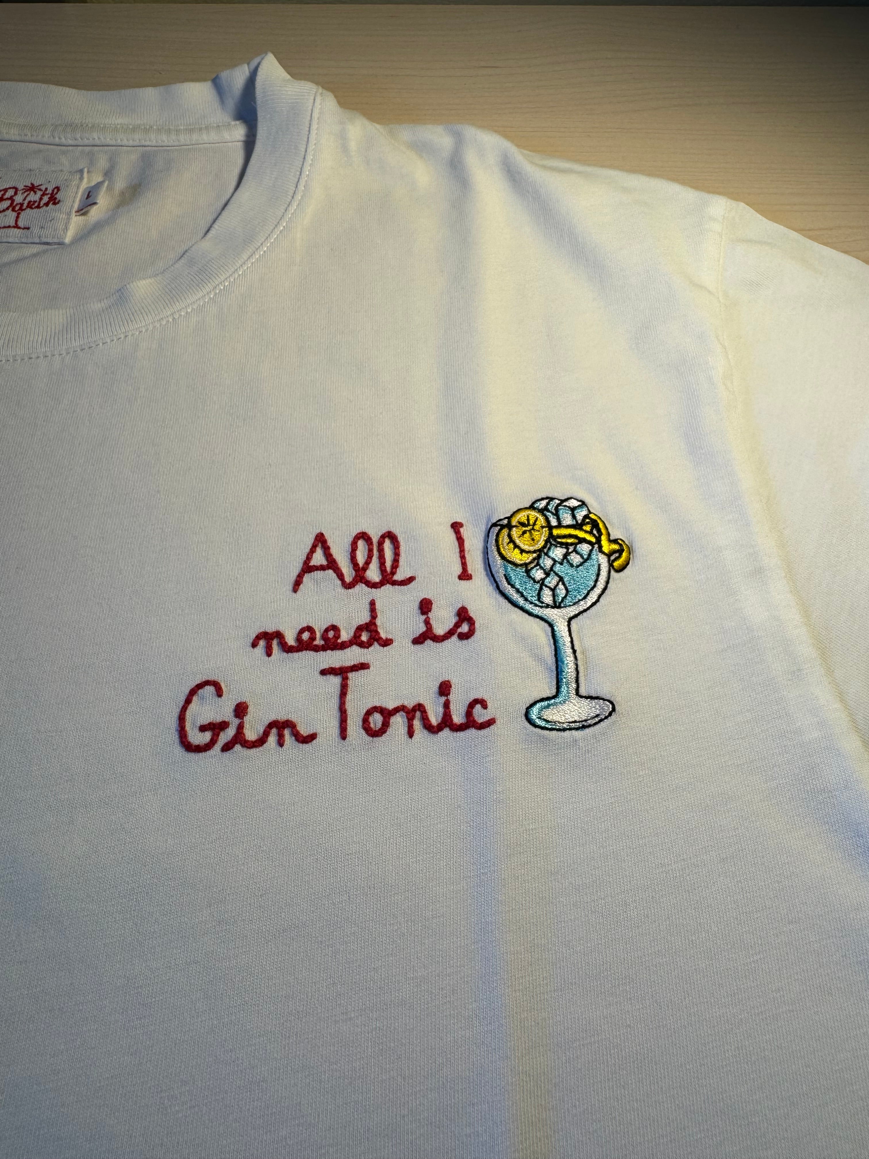 Maglia Saint Barth "All I Need Is Gin Tonic" bianca