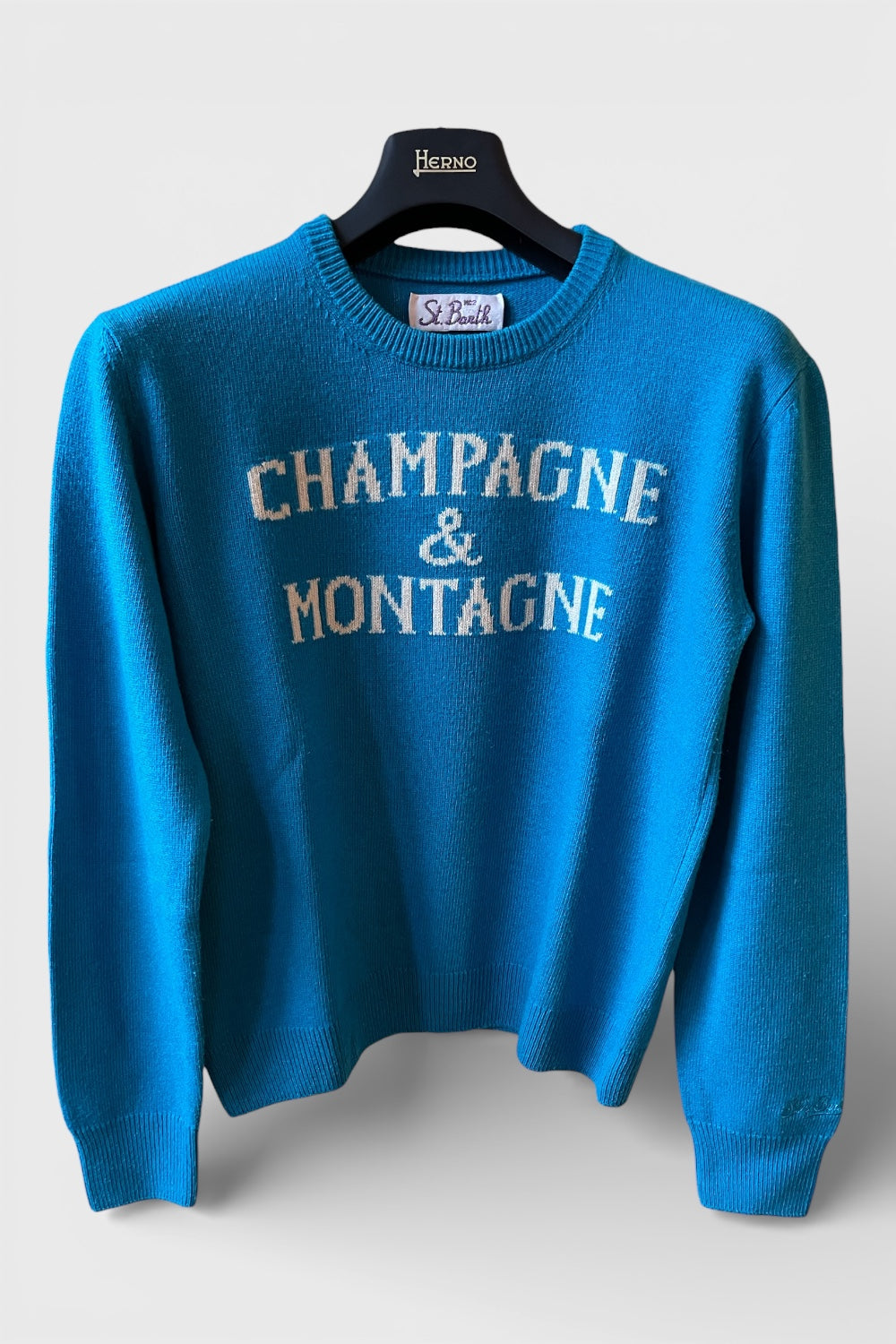 Maglione Saint Barth "Champagne e Montagne" azzurro