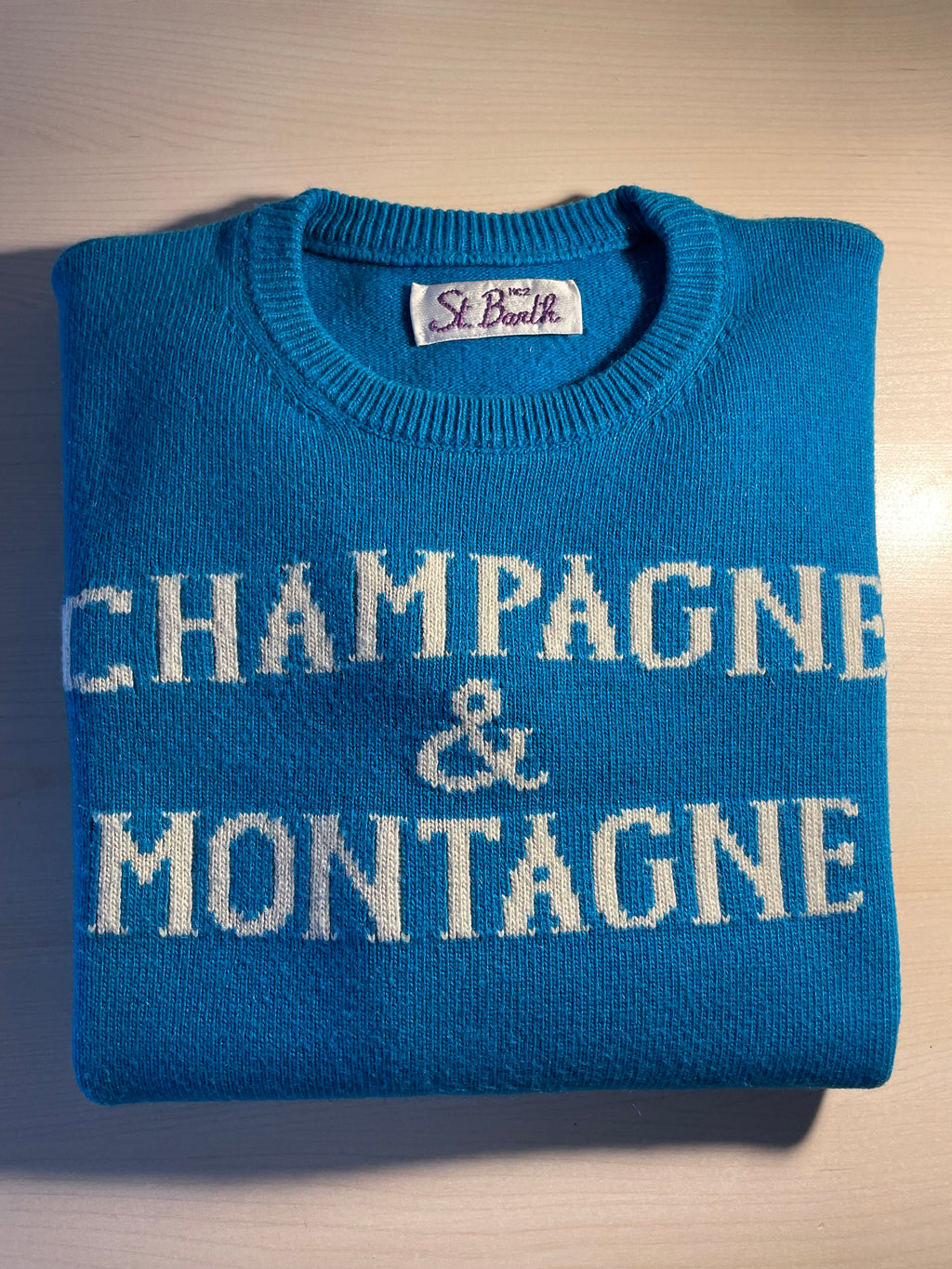 Maglione Saint Barth "Champagne e Montagne" azzurro