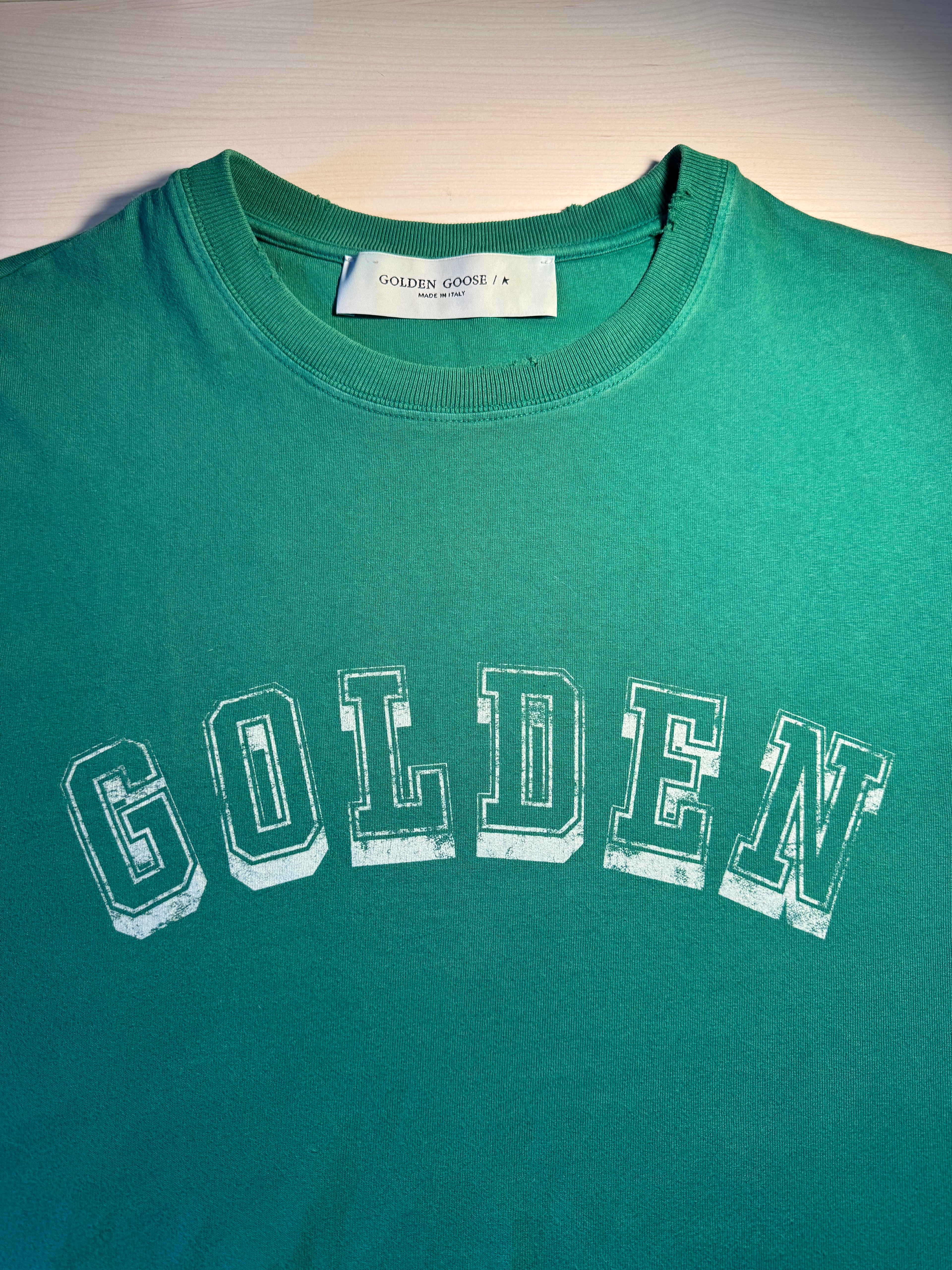 Maglia Golden Goose verde scritta "Golden"