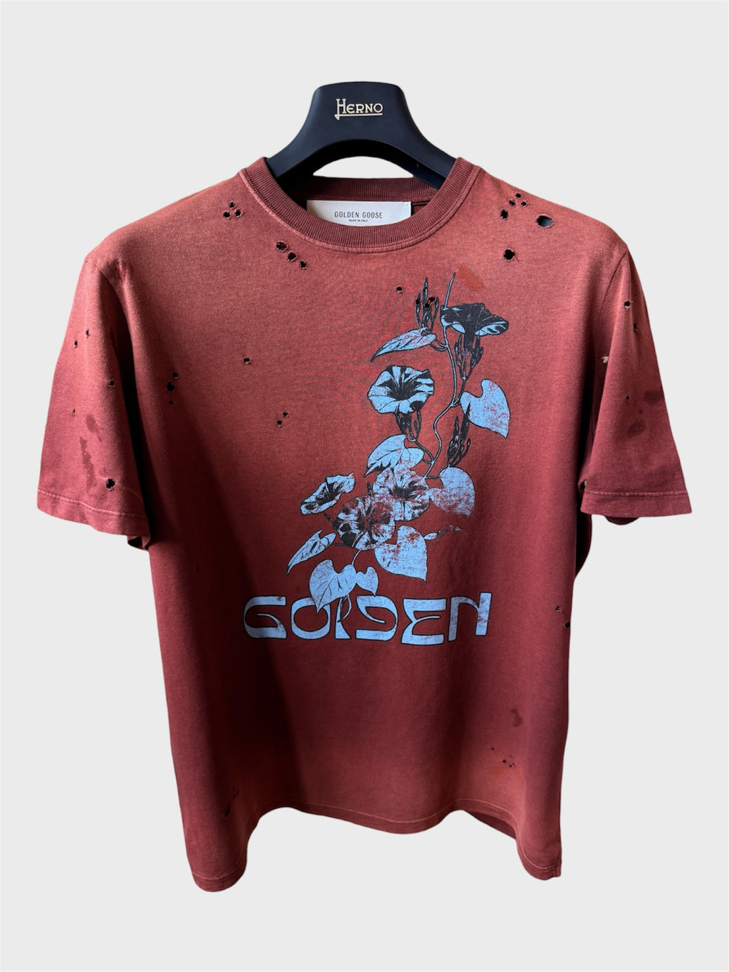 Maglia Golden Goose bordeaux scritta "Golden" azzurra