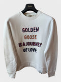 Felpa Golden Goose bianca "Is a Journey of Love" con paillettes