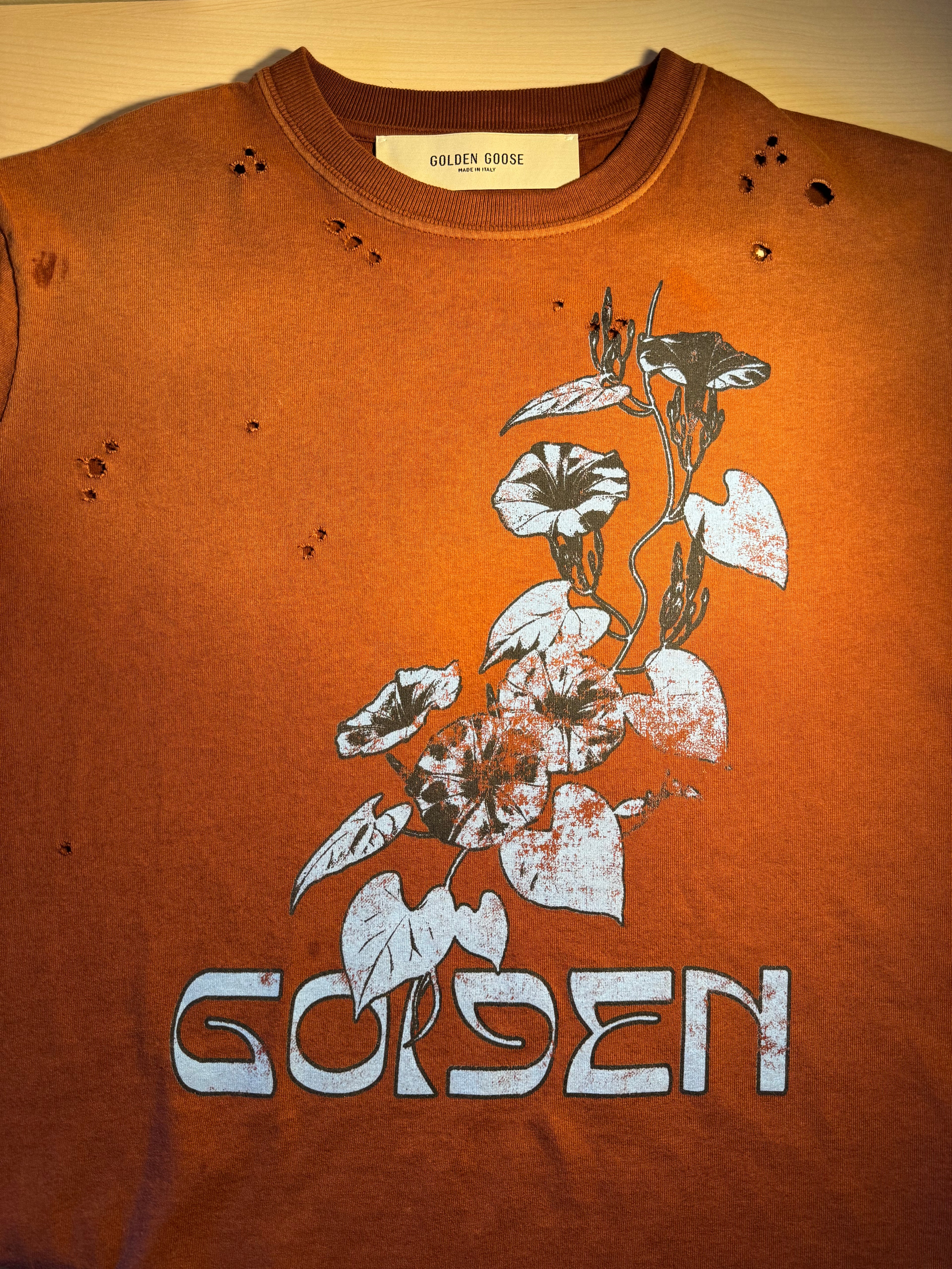 Maglia Golden Goose bordeaux scritta "Golden" azzurra