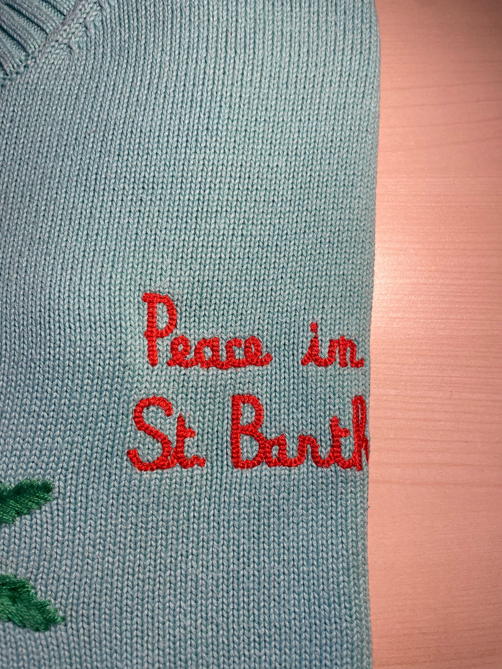 Maglione Saint Barth azzurro "Peace in St. Barth"