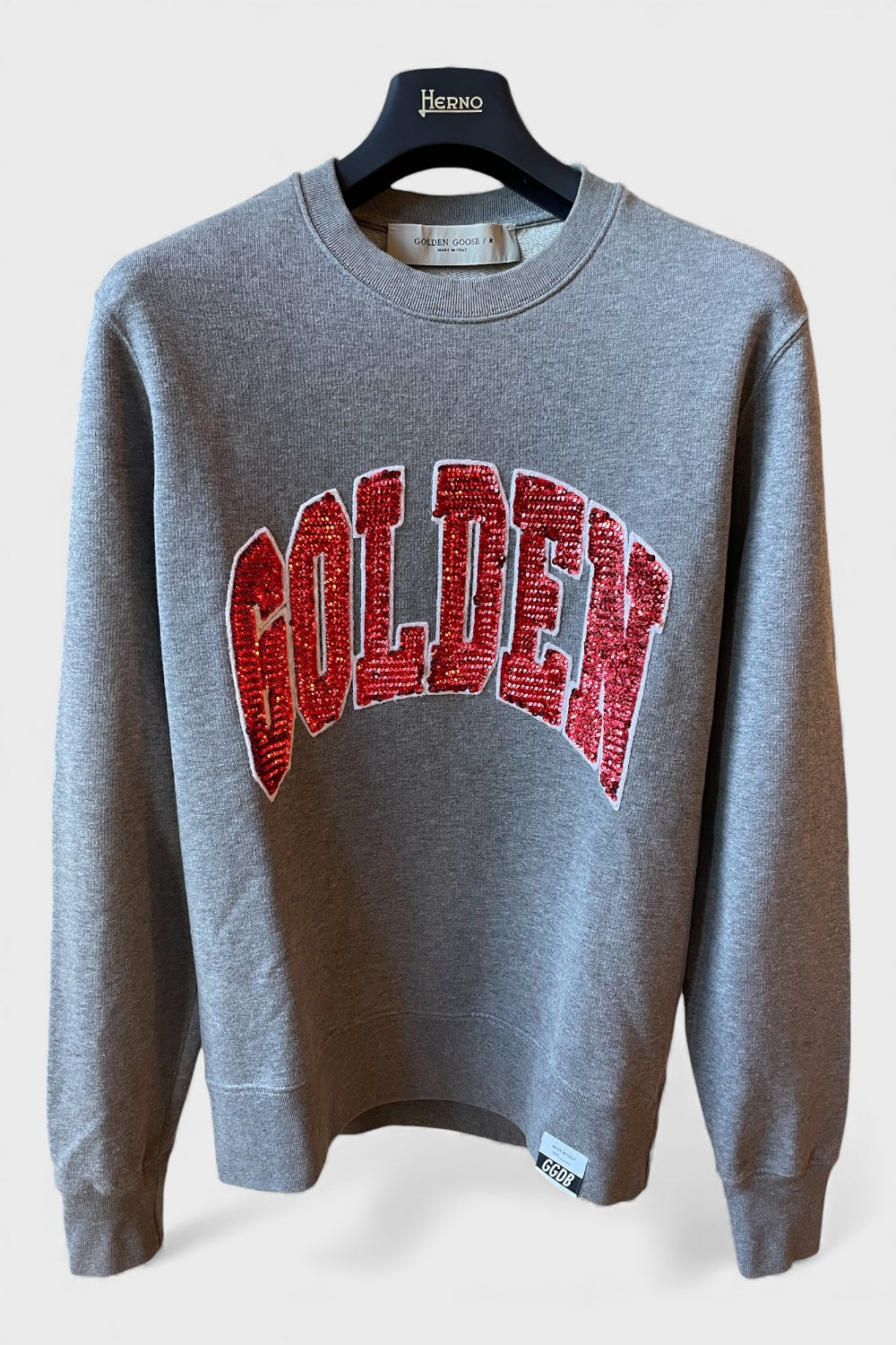 Felpa Golden Goose grigia scritta rossa "Golden”
