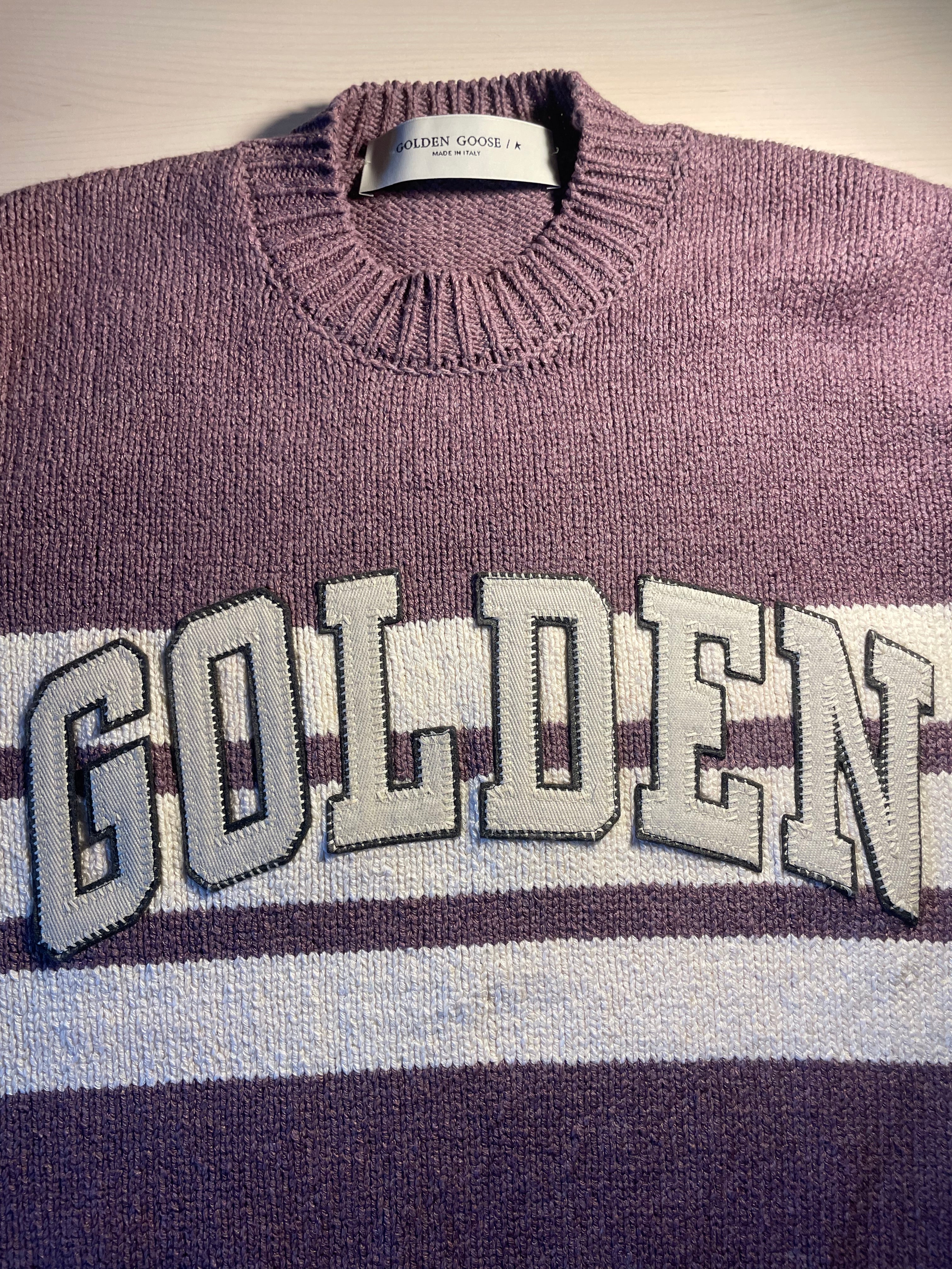 Maglione Golden Goose rosa lino scritta "Golden"