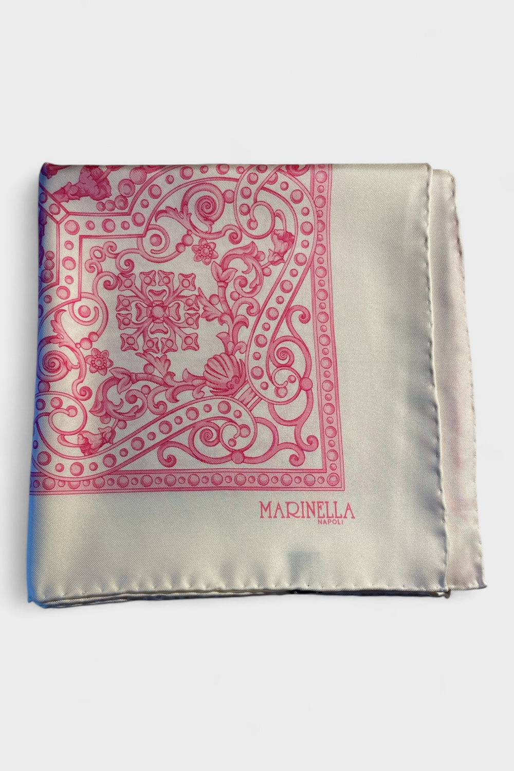 Foulard Marinella bianco e rosa 100% seta