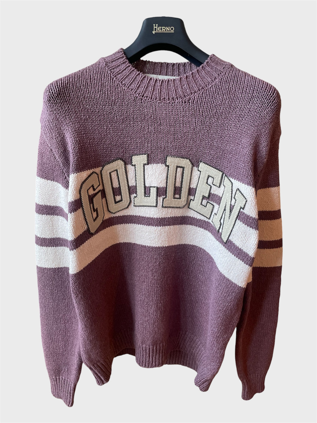 Maglione Golden Goose rosa lino scritta "Golden"