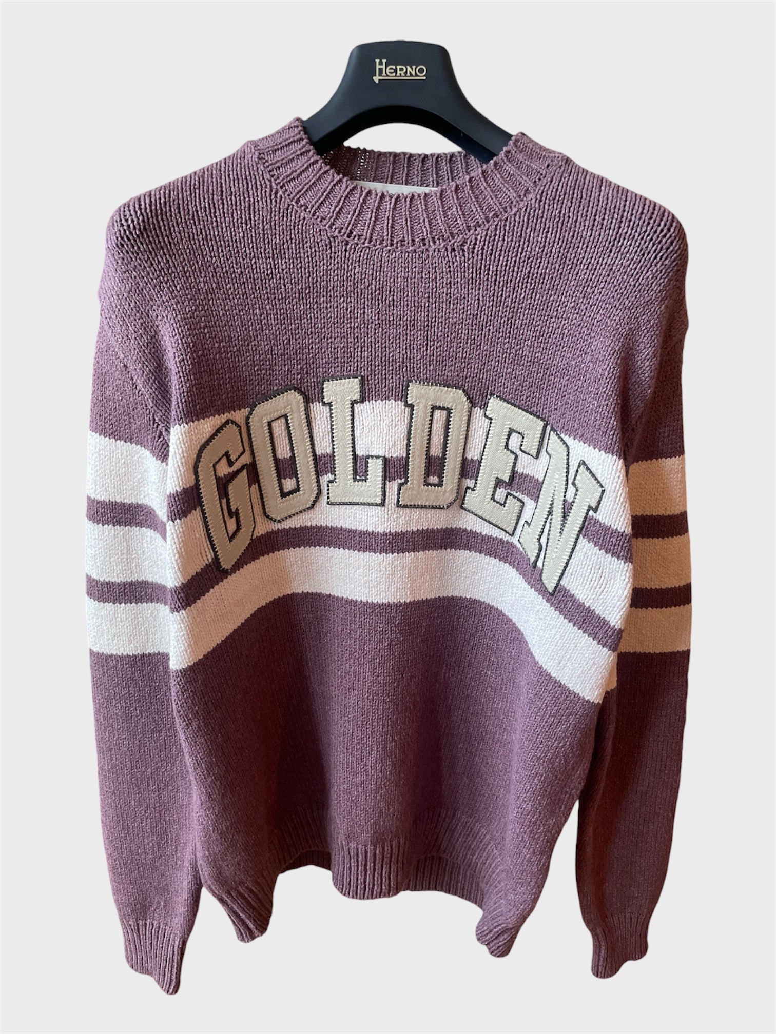 Maglione Golden Goose rosa lino scritta "Golden"