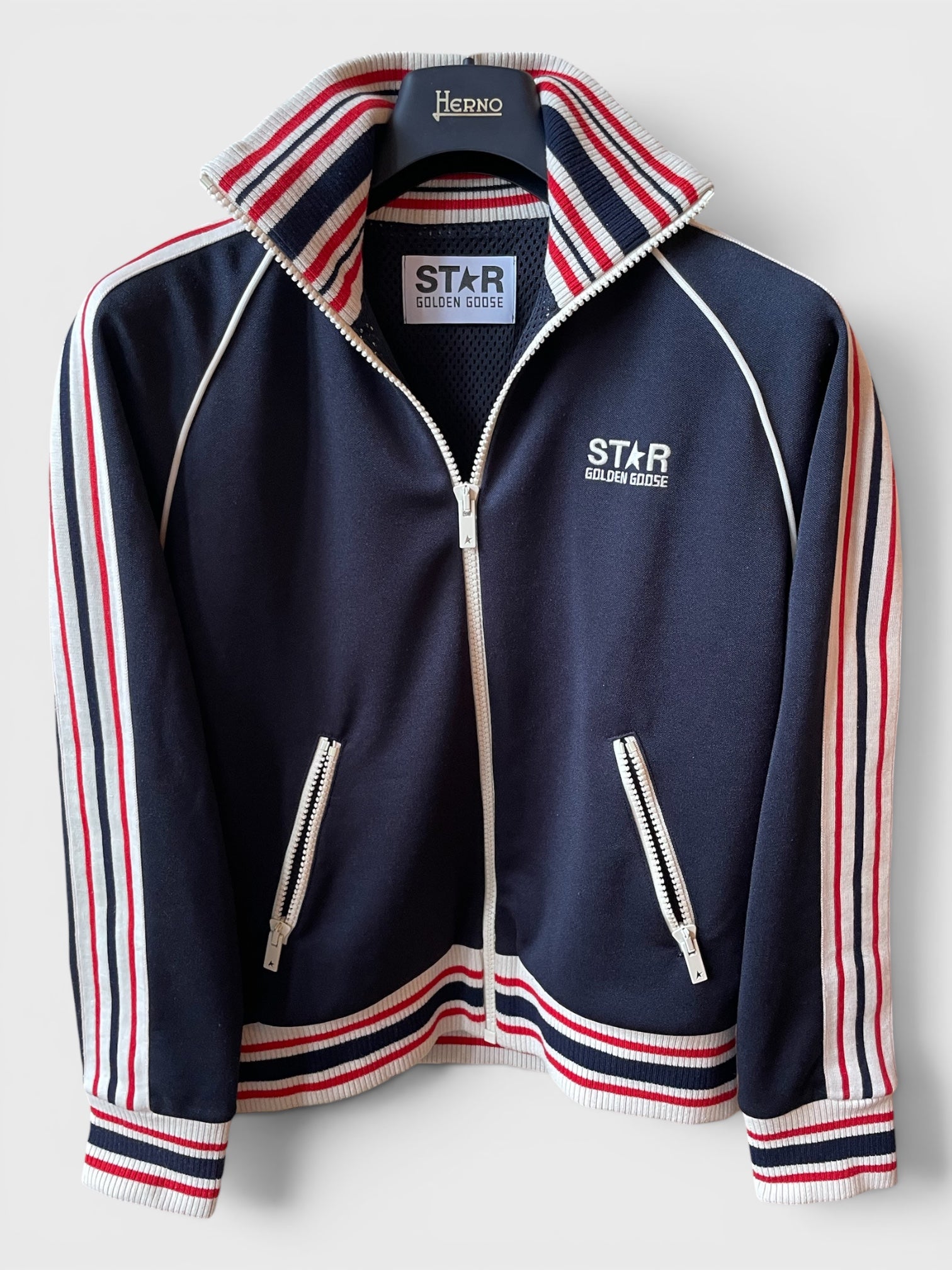 Felpa Golden Goose Star blu logo frontale con zip