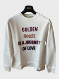 Felpa Golden Goose bianca "Is a Journey of Love" con paillettes