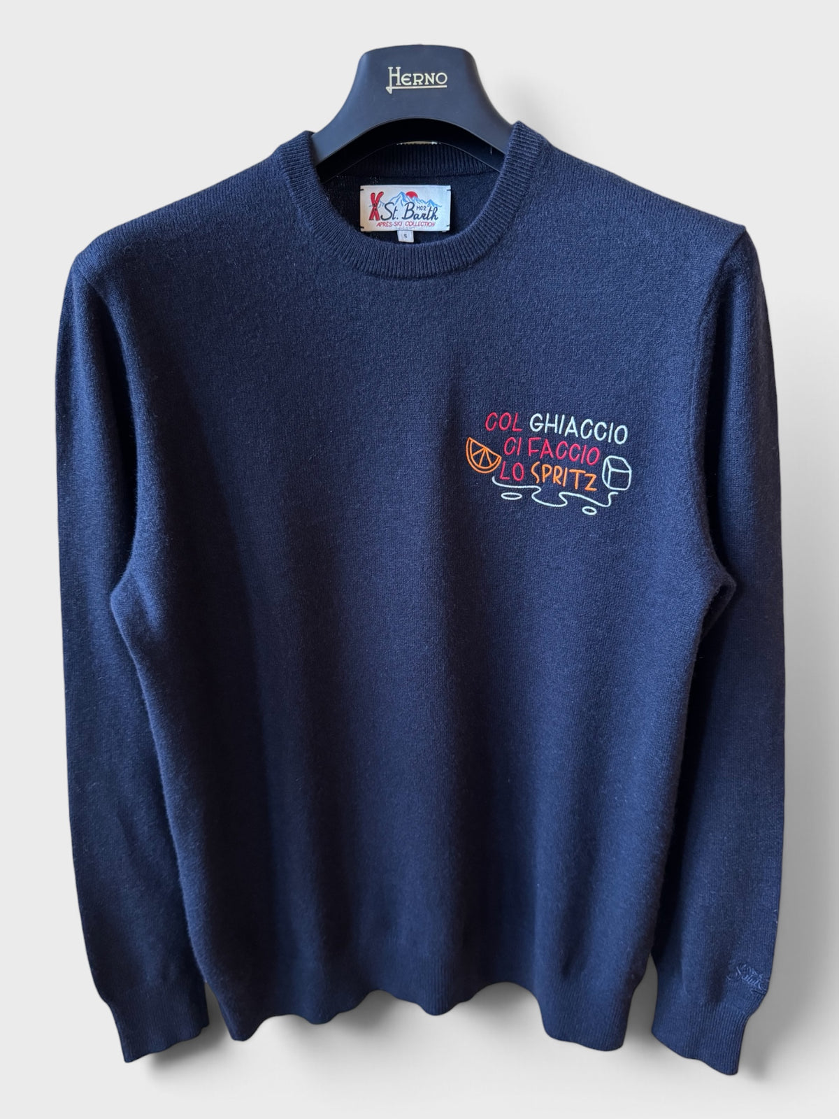 Maglione Saint Barth "Col Ghiaccio Ci Faccio Lo Spritz" blu
