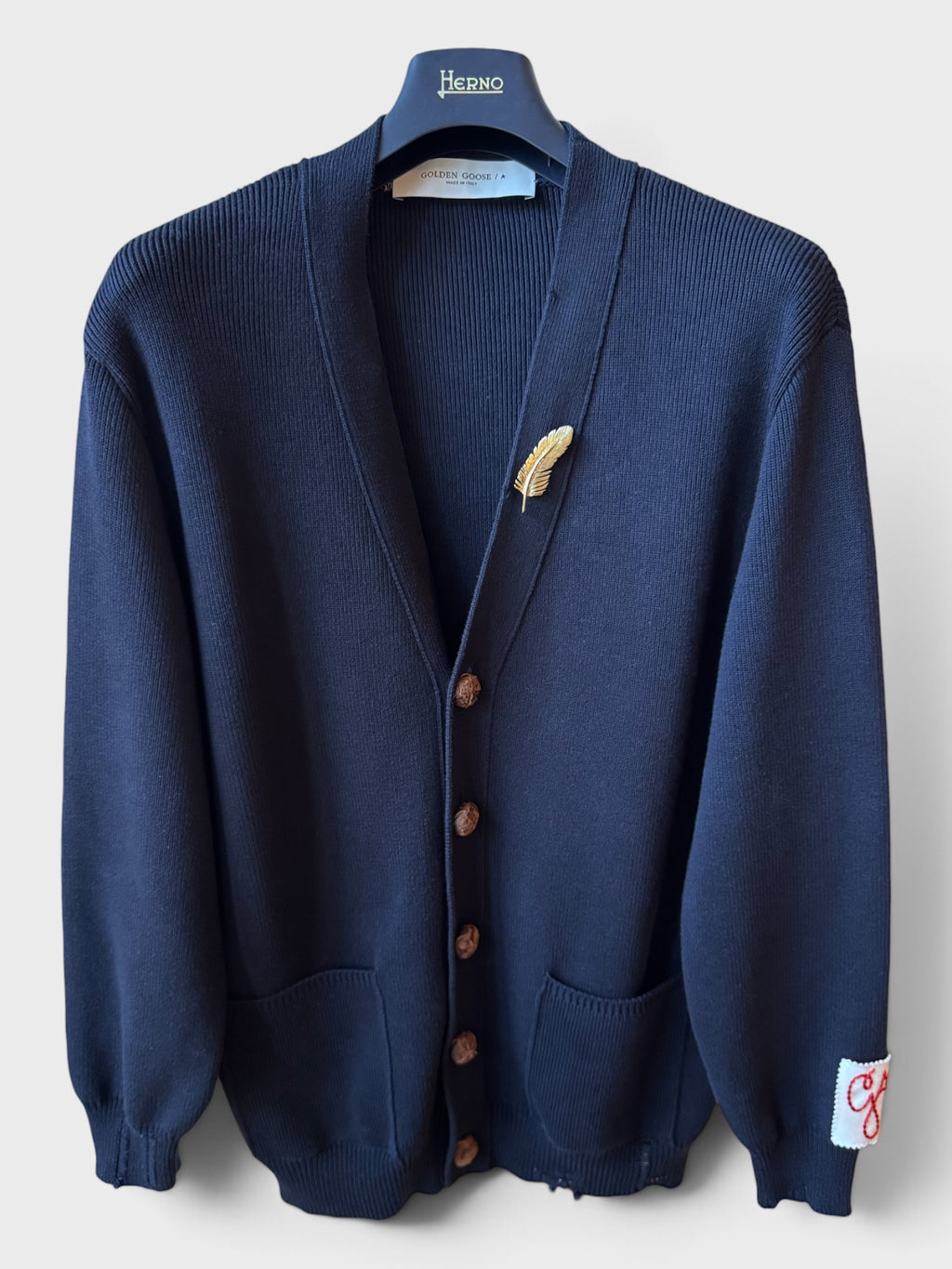 Cardigan Golden Goose blu con patch