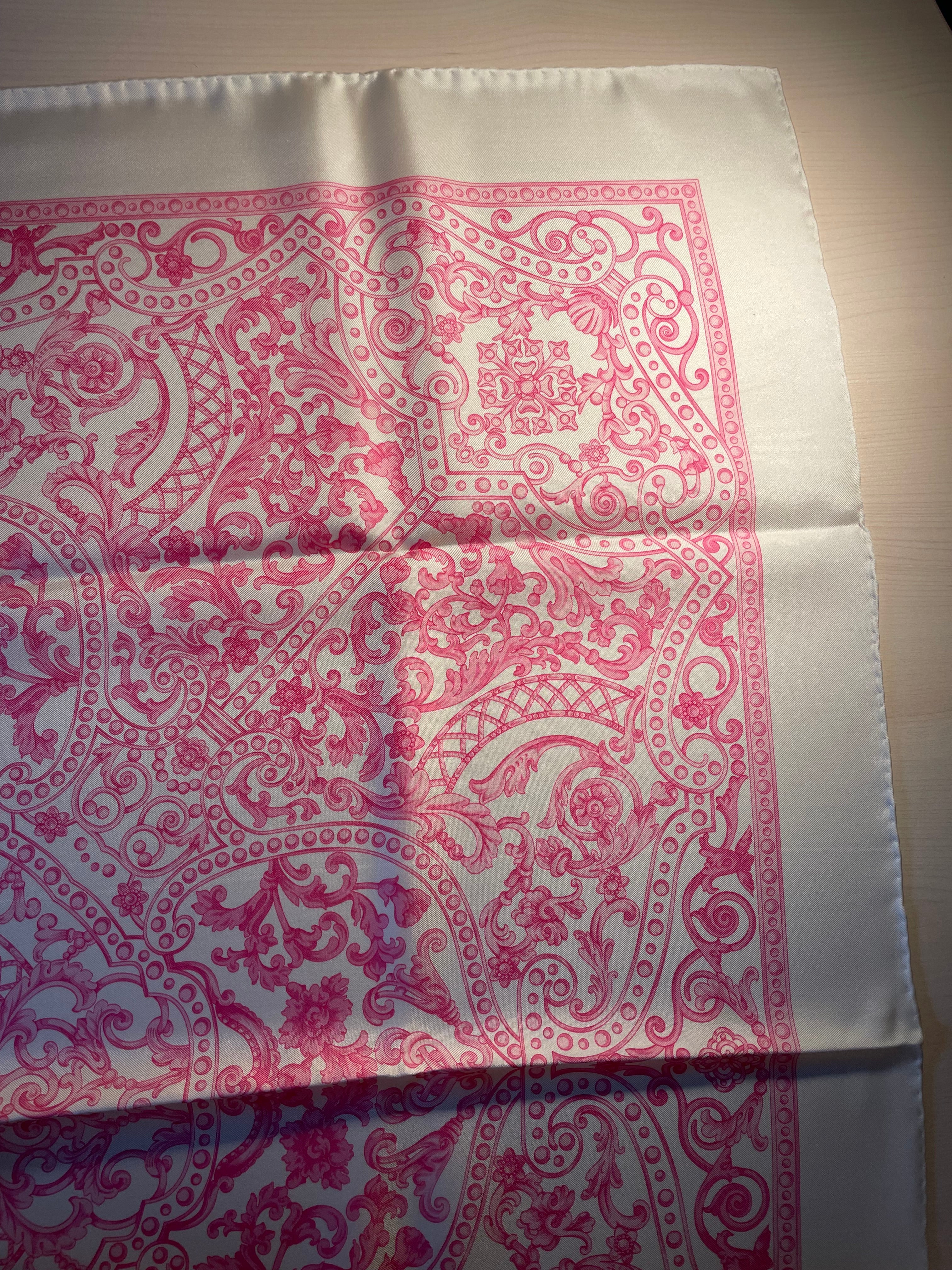 Foulard Marinella bianco e rosa 100% seta