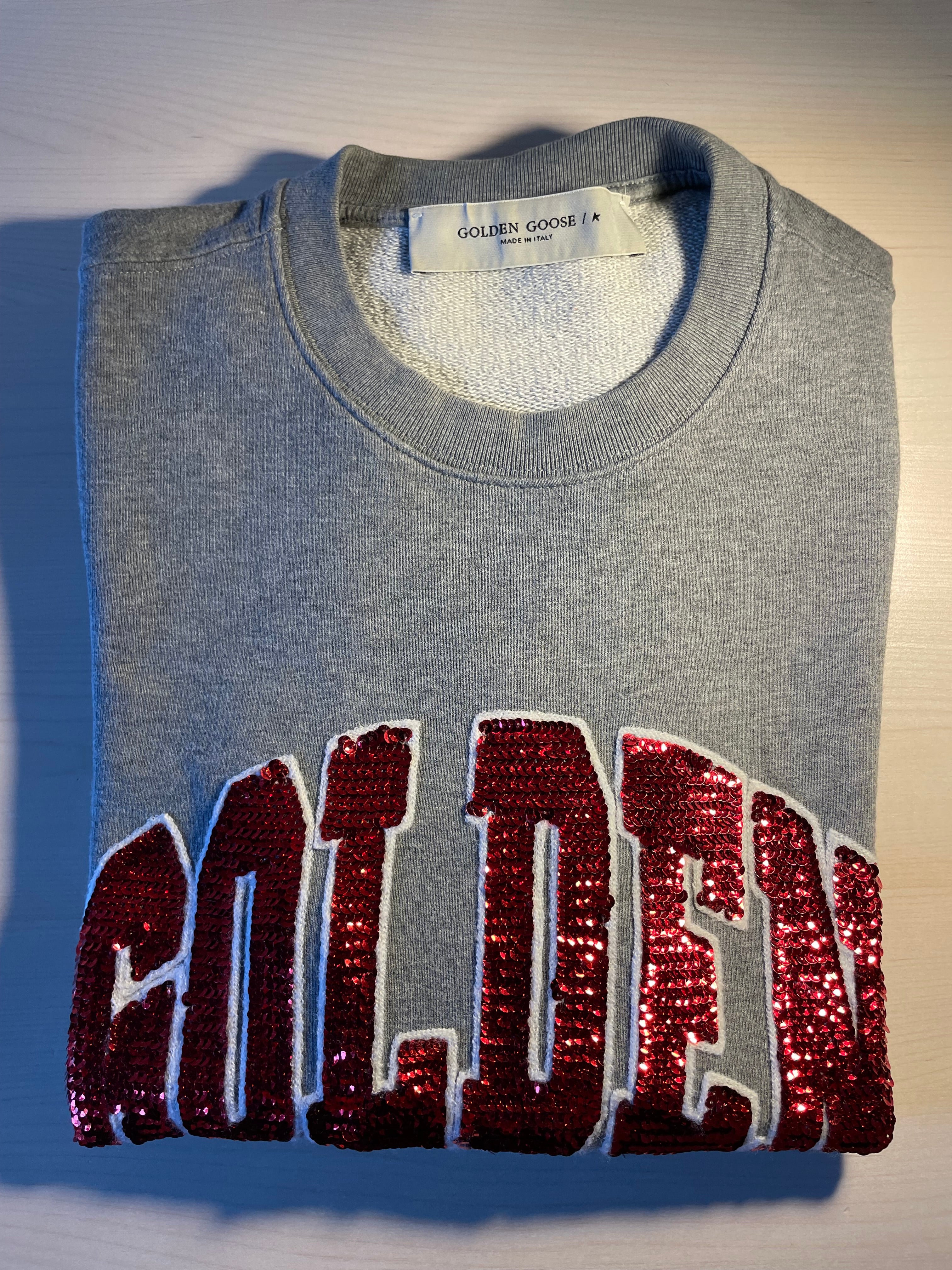 Felpa Golden Goose grigia scritta rossa "Golden”