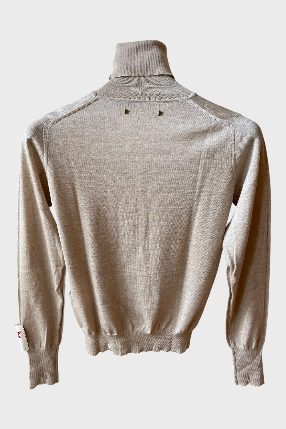 Maglione dolcevita Golden Goose beige trattamento distressed con patch nuovo