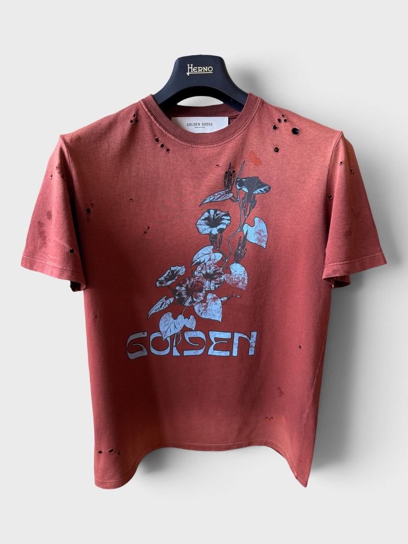 Maglia Golden Goose bordeaux scritta "Golden" azzurra