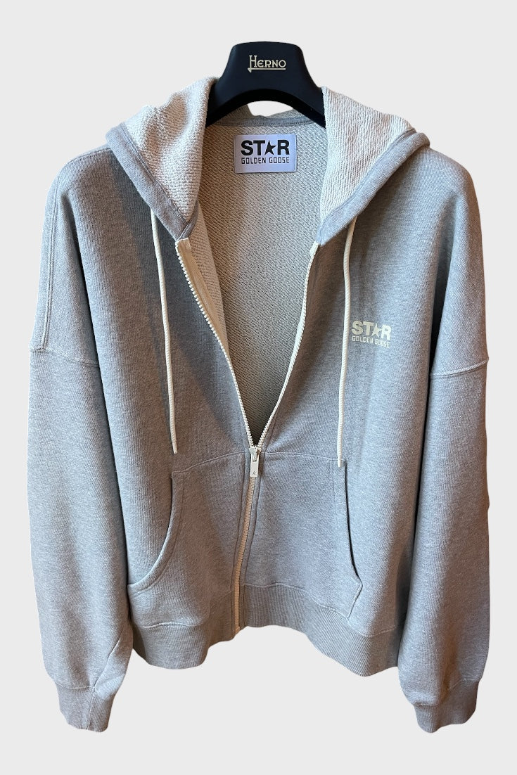 Felpa Golden Goose Star grigia logo frontale con zip