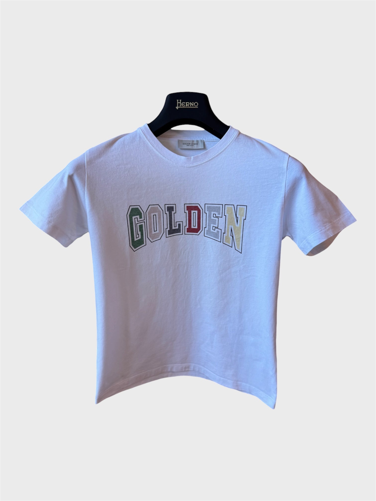 Maglia Golden Goose bianca scritta "Golden" multicolore