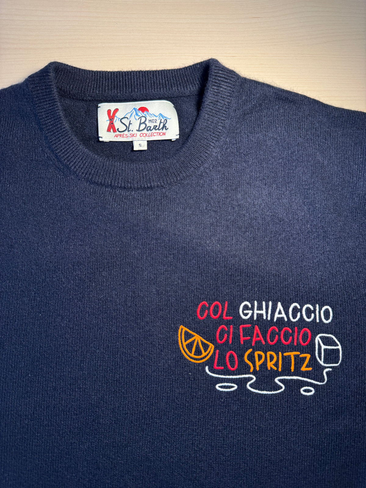 Maglione Saint Barth "Col Ghiaccio Ci Faccio Lo Spritz" blu
