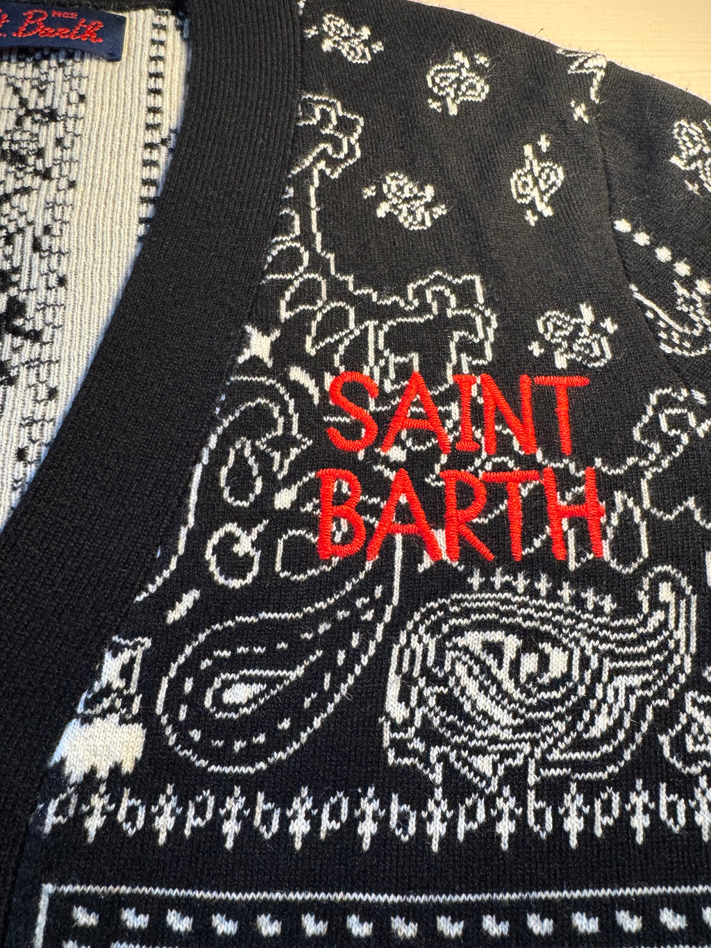 Cardigan Saint Barth nero stampa bandana