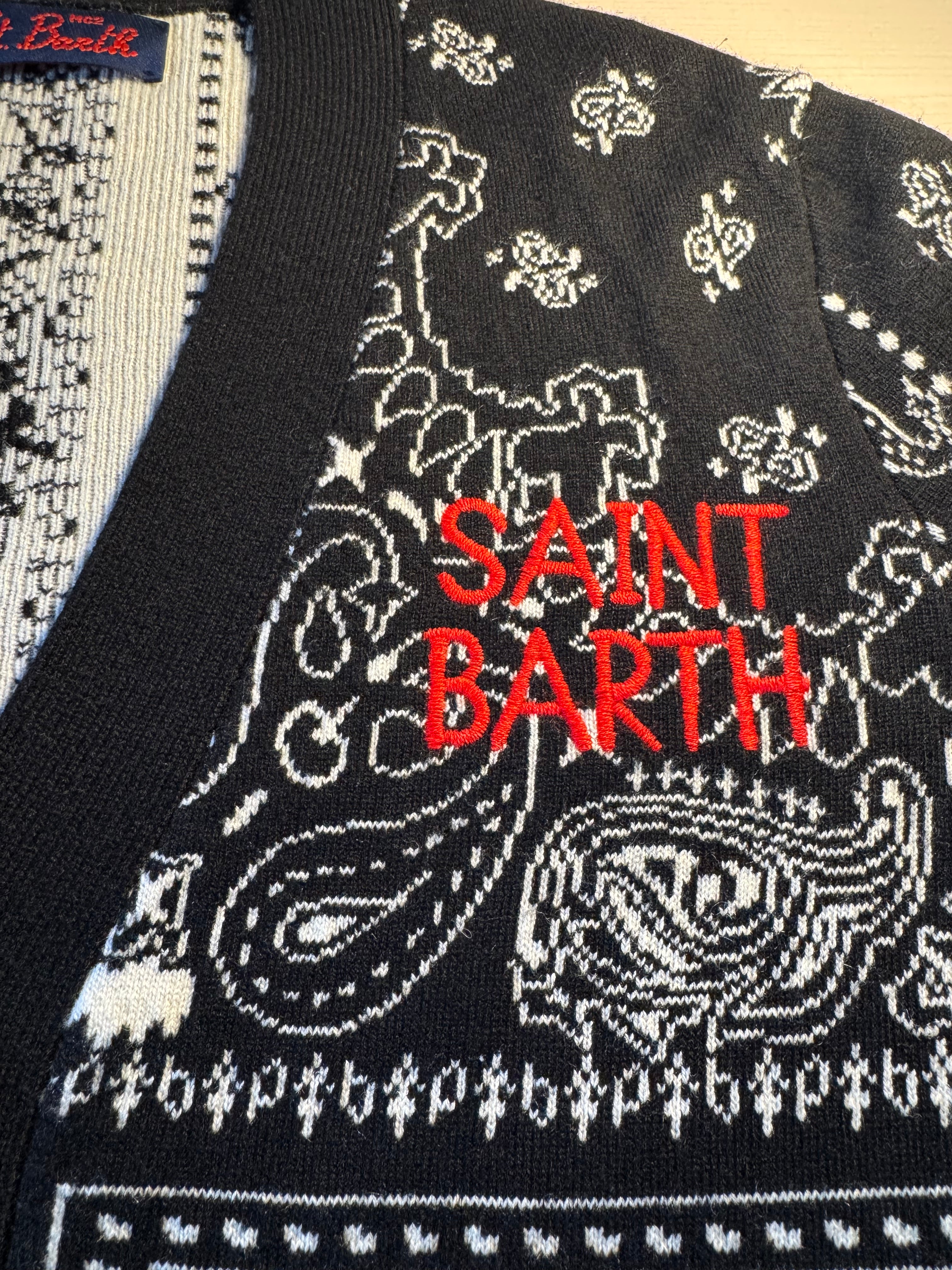 Cardigan Saint Barth nero stampa bandana