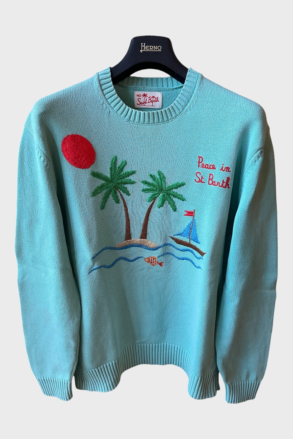 Maglione Saint Barth azzurro "Peace in St. Barth"