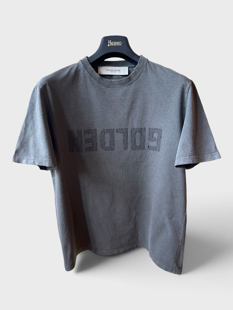 Maglia Golden Goose grigia trattamento distressed scritta Golden