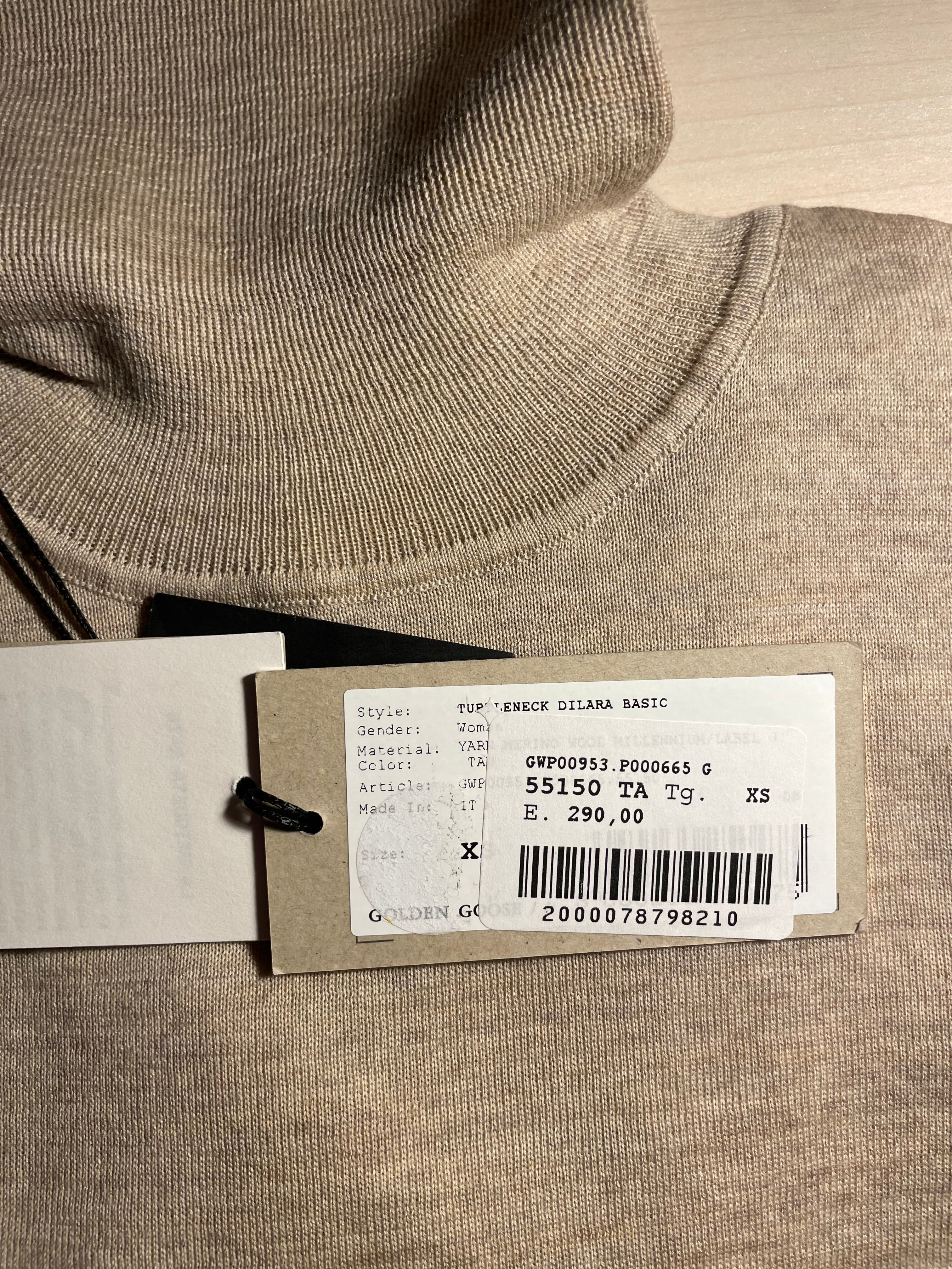 Maglione dolcevita Golden Goose beige trattamento distressed con patch nuovo