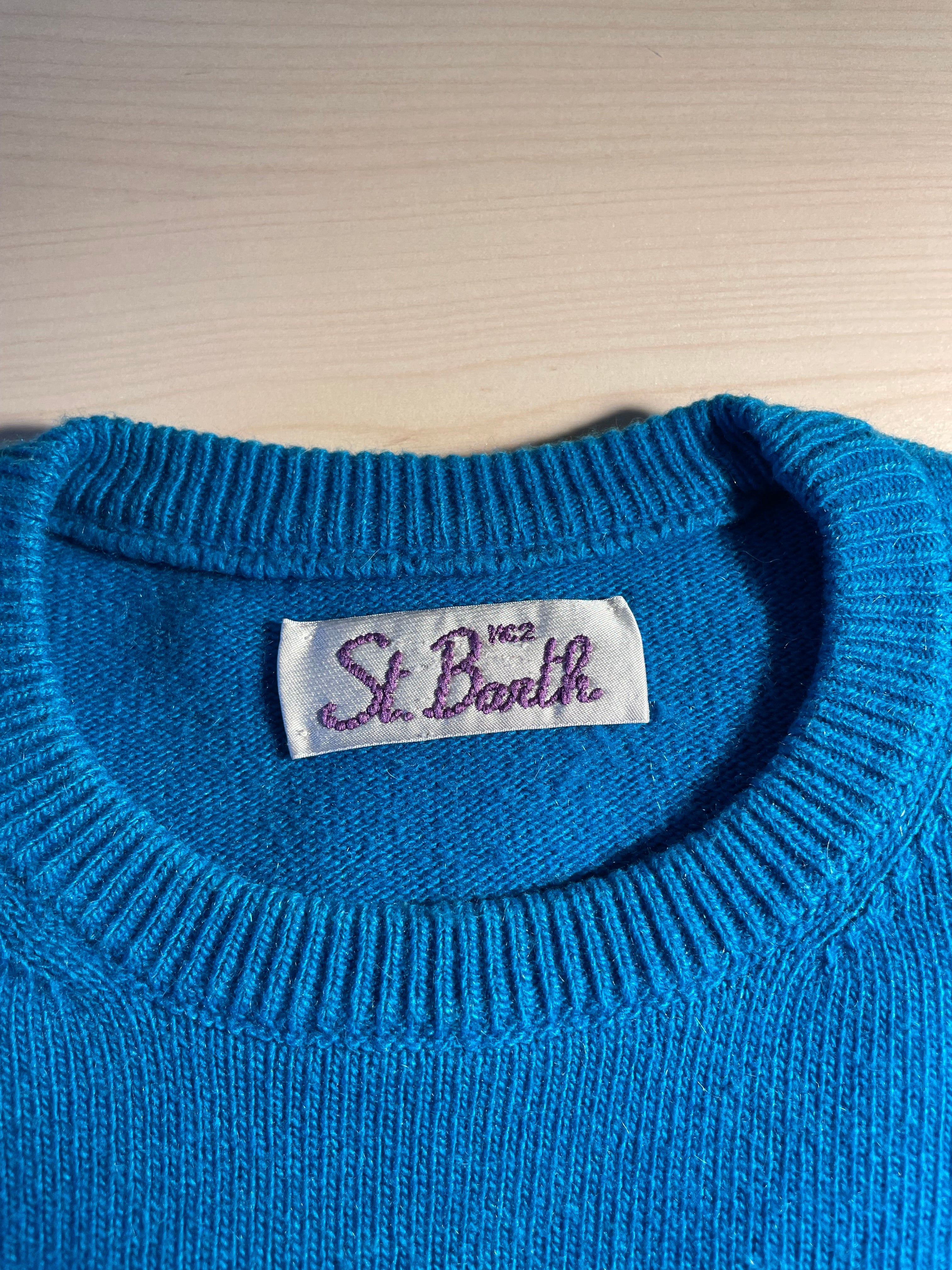 Maglione Saint Barth "Champagne e Montagne" azzurro