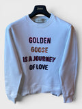 Felpa Golden Goose bianca "Is a Journey of Love" con paillettes