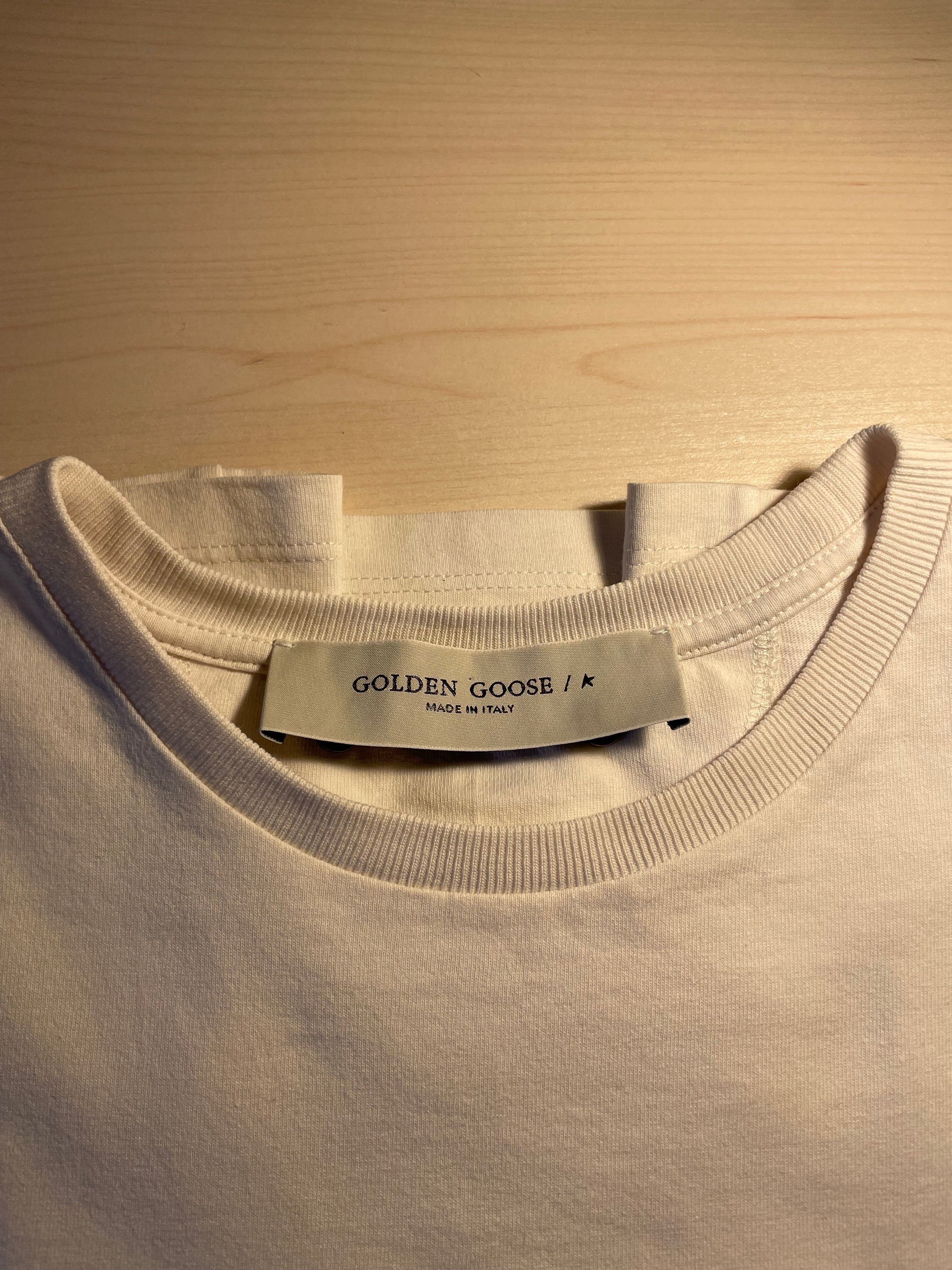 Maglia Golden Goose bianca scritta logo