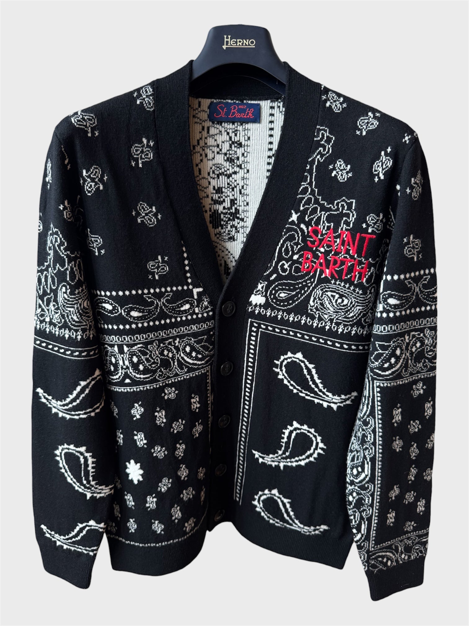 Cardigan Saint Barth nero stampa bandana